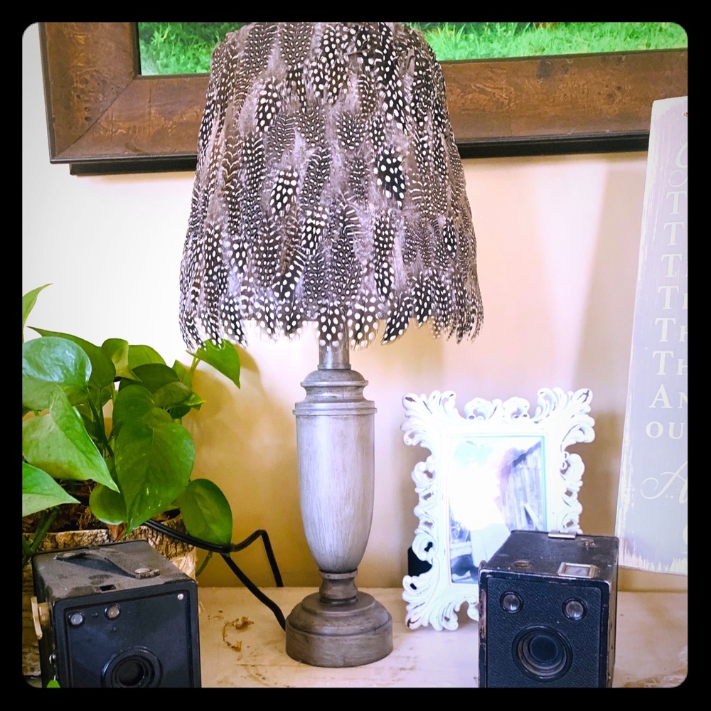 Exquisite Handmade Guinea feather lampshade - Picture 2 of 3